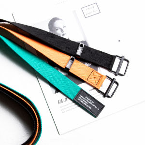 เข็มขัดผ้าใบสไตล์ทหารผู้ชายผู้หญิง กางเกงยีนส์ แฟชั่นแบรนด์ นักเรียน อินเทรนด์ เข็มขัดเยาวชน ลื่น หัวเข็มขัดวงกลมเดียวความยาว