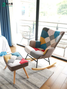 Nordic Artistic Floral Leisure Rocking Chair Solid Wood Nap Chair Small Volume Detachable Balcony Lazy Chair Home Furniture