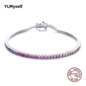 Vòng Tay Tennis Bạc 925 YLMyself 2mm Đá Zirconia Nhiều Màu Cầu Vồng Trang Sức Thời Trang Thanh Lịch Dành Cho Nữ & Bé Gái
