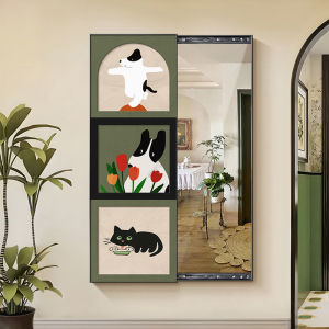 Cartoon Creative Full-Length Hidden Wall Mirror Decorative Painting Sliding Closet Door Living Room Entrance Clothing Mirror Hanging Artwork