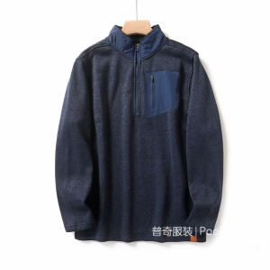 Outdoor Casual Fleece Lined Sweatshirt Half Zip Pocket Autumn Winter Large Size Youth Straight Cut Pure Color Hoodie Pookytage