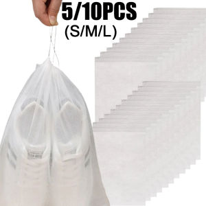 5/10PCS Disposable Drawstring Shoe Bag Storage Finishing Bag Reusable Non-woven Dust-Proof Shoe Cover