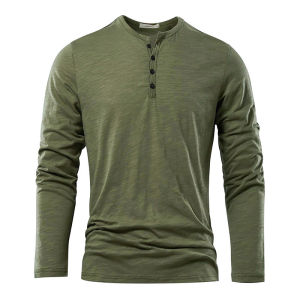king billion(king bilyon) | Men‘s Long Sleeve T-shirt Henley Collar Cotton Slim Fit Tops Casual Solid Color Breathable Button Tees Male Cozt T-shirt