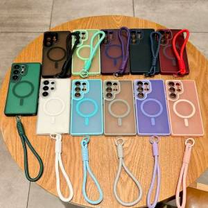 For Samsung Galaxy S25 FE A17 A16 A 36 A26 A15 S25 Ultra S24 S23 Case Magnetic Cover Compatible with MagSafe Shockproof Phone Cover with inner Camera Lens Glass Protection with Crossbody Strap Lanyard Wristband