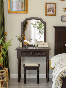 American Style Solid Wood Makeup Desk And Chair Set Vintage Spray Painted White Wax Wood Material Quality Luxury Type