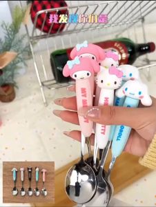 Sendok Garpu Set Karakter Hello Kitty Melody Cinnamoroll Kuromi Pochacco