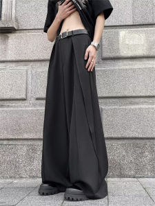 Drape 3D Cutting Small Suit Pants Mens Loose Summer Straight-leg Casual Deconstruct Design Black Figure Flattering Wide Leg Pants