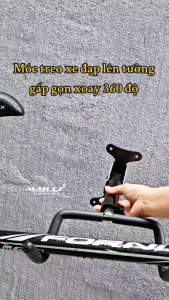 Móc treo xe đạp gắn tường ngang 2 nhánh MTR-360 có điều chỉnh nghiêng 360 độ gập gọn lên 90 độ kéo dài thu gọn (đầy đủ phụ kiện) + kèm dây buộc bánh xe - Mai Lee