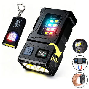 BALDR 180° Rotatable LED Flashlight Keychain Light 20W 500LM USB Rechargeable Portable Small Torch with Magnet Digital Display