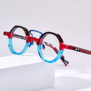 HEPIDEM แว่นตาอะซิเตตผู้หญิงใหม่วินเทจแว่นตากรอบกลมญี่ปุ่นทำมือแว่นตาแว่นสายตาใสย้อนยุค9244