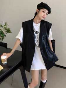 เสื้อกั๊กหนังไซส์ใหญ่ 300 ปอนด์ สำหรับผู้หญิง ฤดูร้อน ทรงหลวม สไตล์อังกฤษ แจ็คเก็ตลำลอง เสื้อกั๊กแบบมีฮู้ด แขนยาว ปกโปโล