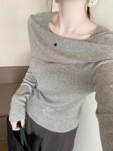 Chic Knitted Long Sleeve One Shoulder Square Collar Base Layer Top Women Slimming Stylish Inner Wear Spring Season Soft Fabric