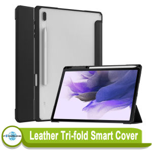Powerlong Leather Tri-fold Stand Tablet Case Auto Sleep Wake TPU Back Smart Cover With S Pen Slot For Samsung Galaxy Tab S7 Plus 2020 / T970 / T975 / Tab S7 FE 12.4 2021 T730 T736