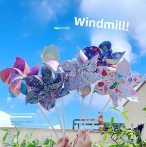 Colorful Handmade Windmill DIY Graffiti Painting Card Childrens Creative Gift Kindergarten Six-leaf Rotating Handheld Props