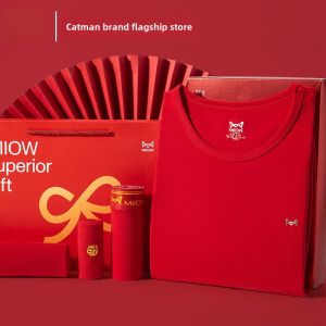 Warm Cotton Underwear Set Couple Gift Box Pure Cotton Thermal Wear Mens Long Sleeve round Neck Long Pants for Autumn
