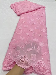 Nigeria Chất Lượng Cao Voan Phối Ren Vải 5 Thước Cotton Guipure Thêu Cho Váy Cưới Voan Đảng May LY6391