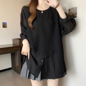 AIYITI | Unique Lace Hollow Out Faux Two-piece Short Sleeve Shirt For Large Size Women