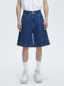 DLYANG Designer Brand High เอว Wide Leg Short กางเกงยีนส์ Fashion Urban ผ้าฝ้าย Mens Menyerap Sweat ฤดูร้อน กางเกงขาสั้น