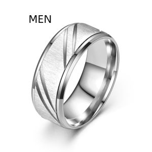Classic Silver Wave Pattern Couple Rings For Men Women Stainless Steel Ring Engagement Wedding Fashion Jewelry Size 7-12