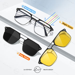 LM 2025 New 3 In 1 Magnetic Multifunctional Mens Glasses Polarized Day Night Vision Clip Eyeglasses Blue Light Blocking Glasses