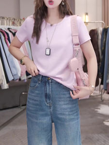 Slim Fit round Neck T-Shirt Womens Fashionable Unique Design Thin Style Small Size Beautiful Top Korean Style Commute Wear