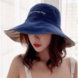Womens Summer Double-Sided Fisherman Hat UV Protection Large Brim Face Covering Sun Hat Casual Cotton Bucket Hat for Travel