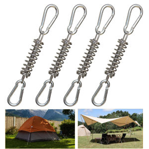 4/6Pcs Camping Tent Wind Rope Spring Buckle Tent Tensioner Camping Deck Pegs with Carabiner Clips Awning Tightener Fixed Hook