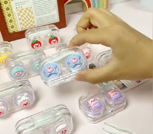 C30 กล่องใส่คอนแทคเลนส์ใสลายการ์ตูน น่ารัก กล่องใส่คอนแทคเลนส์สองชั้นพกพาสะดวก พร้อมส่ง