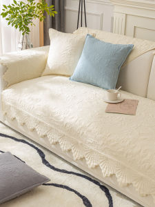 Universal High-End Cotton Sofa Cushion Slip-resistant Pure Cotton Fabric Korean Style Creamy Color Modern Simple Plant Floral
