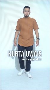 KHOIRUMMAH Koko Kurta Uwais - Koko Pria Dewasa - Kurta kasual Lengan Pendek - Caramel