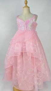 Girls Pink Sequin Mesh Princess Dress Child Glinda Witch Cosplay Gown Kid Birthday Halloween Party Clothes Fantasy Shiny Costume