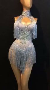 Cowaii 6 Colors Sparkly Rhinestones Tassel Leotard: A Nightclub Dance Wear Masterpiece