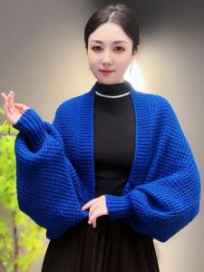 Autumn 2025 New Style Womens Knitted Wrap Shoulder Long Sleeve Loose Outerwear Scarf Warmth Fashionable Versatile Cardigan