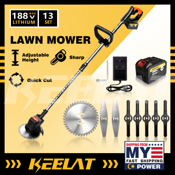 Keelat Klmd Ah Mesin Rumput Lawn Mower Grass Cutter Trimmer Cordless Rechargeable Battery