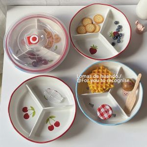 Ceramic Dining Plate with Lid Steamed Dish Suitable for Microwave Heating Home Use Flat Dish Pure Color Glazed Craft