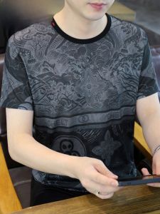 HENGYUANXIANG | High-End Ice Silk Mens T-Shirt Round Neck Short Sleeve Fashionable Ethnic Style Breathable Summer New Arrival By Hengyuanxiang