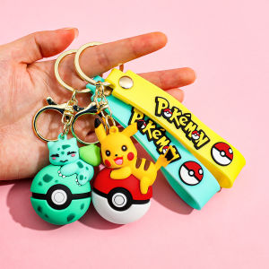 1pc/10pcs 3D Stereo Pokémon Poké Ball Keychains Set Cute Doll Pikachu Eevee Squirtle Bulbasaur Action Model Toy Collection Gifts