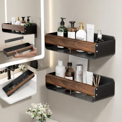 MOSHANG | Walnut Wooden Bathroom Storage Shelf Vintage Style