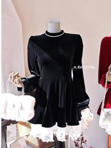 Kerry Velvet Christmas Theme Slimming Waist Princess Style Womens Dress Commute Friendly Long Sleeve Fairy Tale Gown