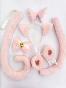 Cat Ears Tail Bow Tie Bracelet Light Pink Cosplay Wolf Ear Headband/Hairpin Headdress Animal Ears Beast Tail Handmade