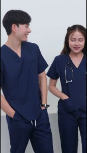 ชุดสครับ ไม่กลัวยับ LzyTex สีกรมท่า Navy Blue ชาย หญิง สครับ ชุด ชุดสครับ ผู้หญิง - Lazada