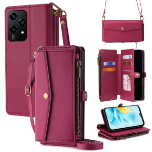 for Honor 200 Smart Pro Honor200 Lite 5G Leather Case with 2 Straps High Capacity Wallet Bag Card Holder