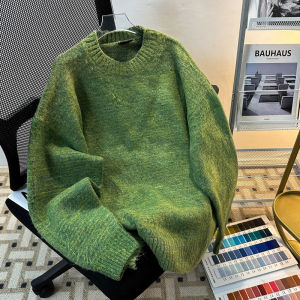 American Retro Overhead Sweater Loose Green Knitted Outerwear for Men And Women Autumn Winter Lazy High-End Feeling Casual Knitwear