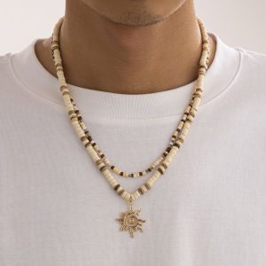 Ingemark 2Pcs/Set Boho Seed Beads Wooden Chain Necklace for Men Collar Goth Sunflower Pendant Choker Aesthetic Y2K Jewelry Gift