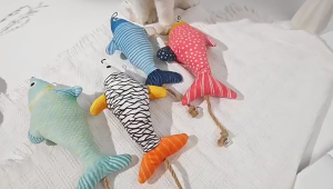 Interactive Cat Toy Plush Fish with Catnip Bell Bite Resistant Teething Kitten Self Play Hanging Rope Mainan Kucing