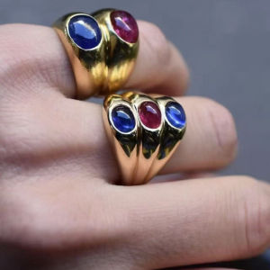 Handmade Gemstone Oval Open Stackable Ring Finger Ring Color Collision Fashion Jewelry Gold Plated Accessories