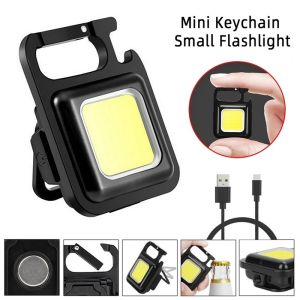 Mini flashlight rechargeable Glare COB Keychain Light USB Charging Emergency Lamps LED Work Light