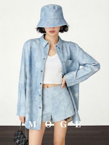 Korean Style High-class Denim Lace Print Jacket and Shorts Set