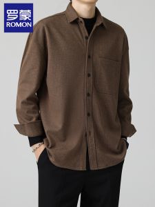 Romon Fall and Winter Woolen Shirt Long Sleeves Mens Heattech Thickened Fancy Shirt Handsome Inner Wear Men Casual Shirt