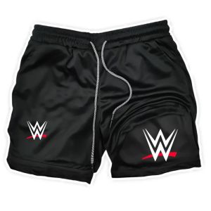 New WWE American Logo Printing 2-in-1 Mens Running Shorts Pants Fitness Performance Shorts with Phone Pocket Towel Ring Sports